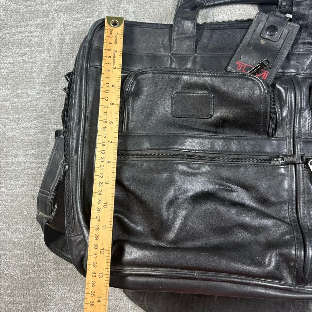 Tumi Alpha Black Leather Expandable Briefcase Laptop Bag